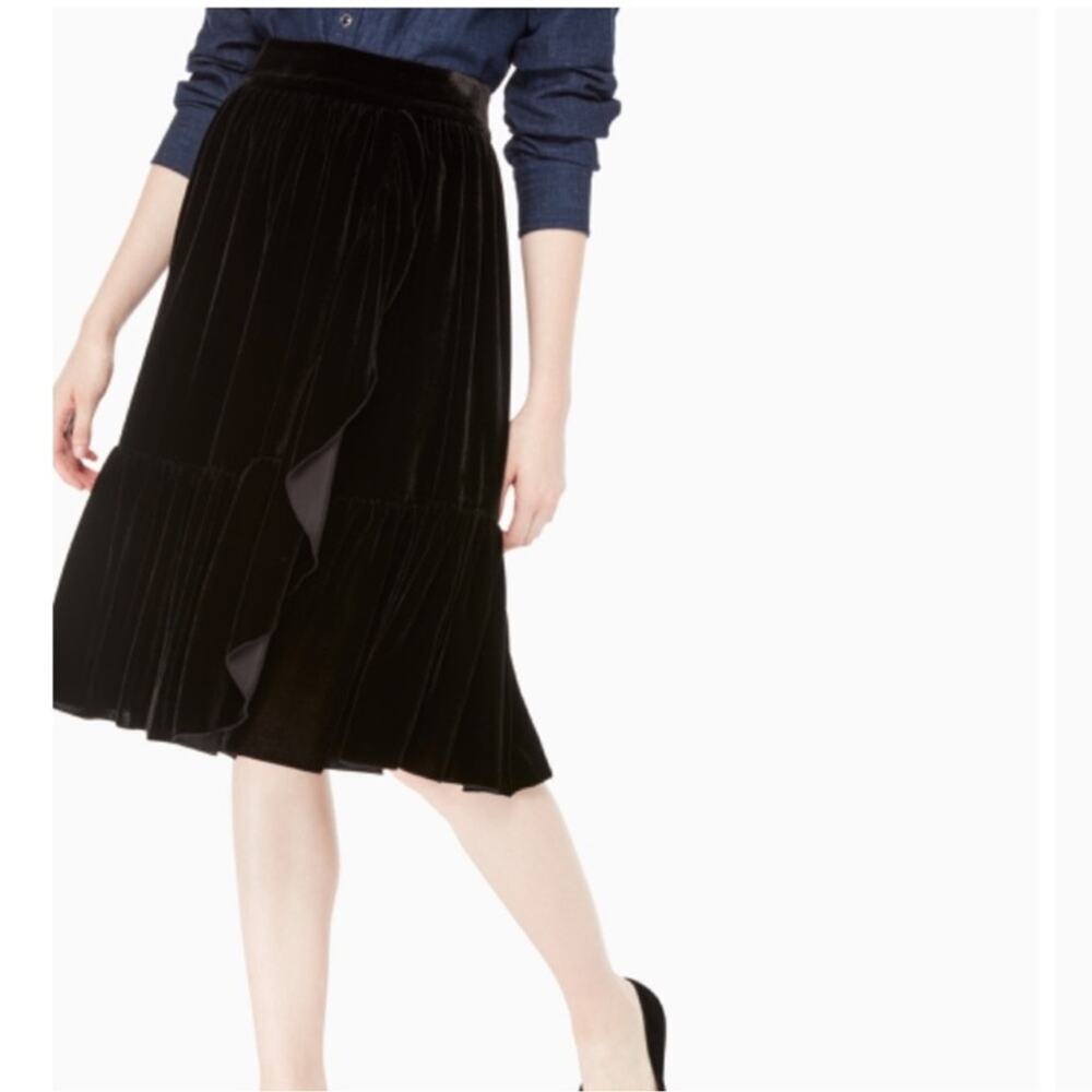 KATE SPADE Ruffle Front Silk Velvet Skirt Black Size 0